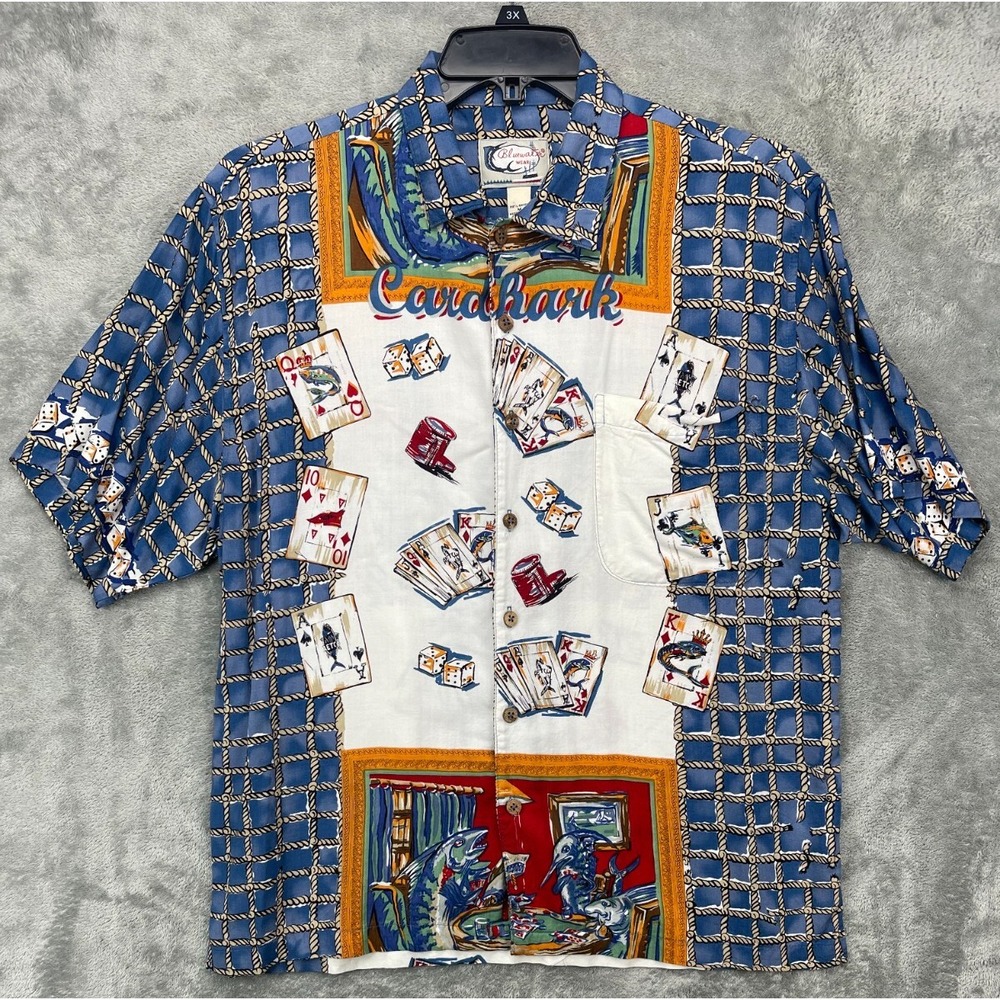 Bluewater Wear Mens Card Shark Hawaiian Shirt Sz M Multicolor Button Up